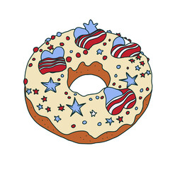 American sweet donut. Hand drawn vector illustration.