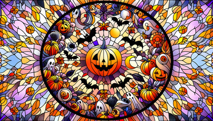 Stained glass picture of Halloween