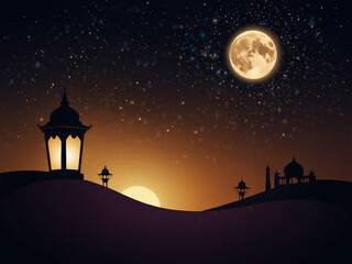 Eid al adha moon and lamp design background