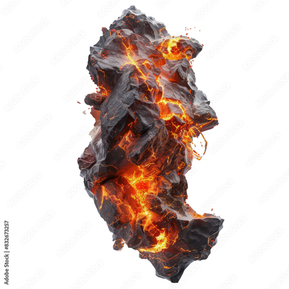 Poster highresolution 3d render of glowing molten lava texture isolated on a transparent png background