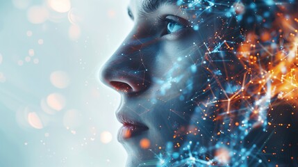 Abstract digital human face. Artificial intelligence concept of big data or cyber security. 3D rendering
