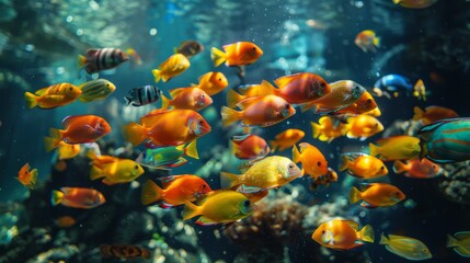 Colorful tropical fish swimming in vibrant coral reef