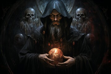 A mysterious and brooding sorcerer, drawing power from forbidden sources and harboring dark secrets. - Generative AI