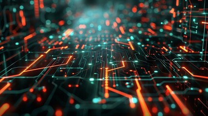 Obraz premium Digital background, intricate web of interconnected circuits creating a futuristic design