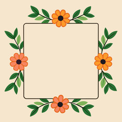 Minimalist Floral square frame on white background