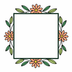 Minimalist Floral square frame on white background