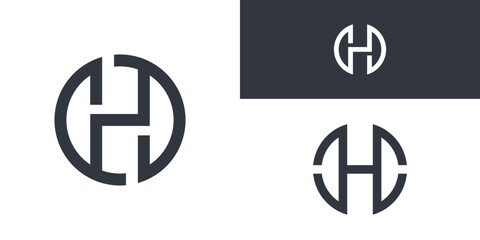 Set of letter H logo design with circle shape. Premium Vector