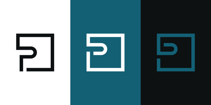 Set of letter P logo design with squere style. Premium Vector