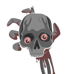 Halloween skull Vectors. Halloween seamless pattern. Skeleton Skull of death with Zombie bone hand  and Eyes falling out of their sockets. Nightmare text  for scares. Skelton gray rotted hand. love.