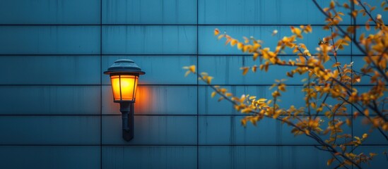 lamp street light on blue wall of building interior
