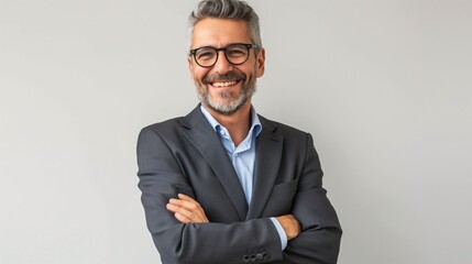 Successful mid aged Jewish businessman standing confidently isolated on white background, concept of businessman, successful, boss, manager, client, satisfaction, happiness, confident, rich man.