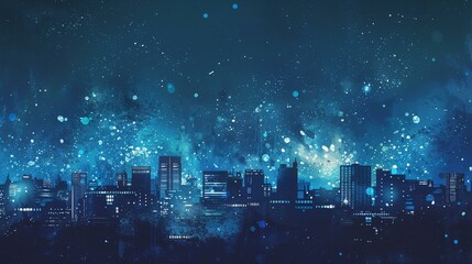 Fototapeta premium a city skyline with a lot of stars in the sky and a lot of lights on the buildings at night..