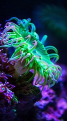 Vibrant neon sea anemone underwater