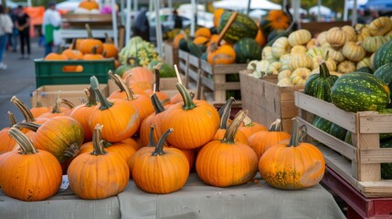 Seasonal pumpkins at a farmer's market