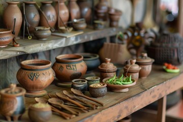 Tiny Thai Culinary Haven: Miniature Kitchen with Authentic Clay Pots and Traditional Cooking Utensils