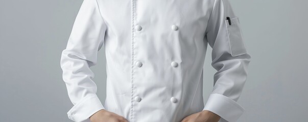 Close-up of chef's jacket on person