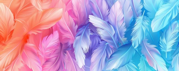 Vibrant gradient feathers create a soft, flowing background