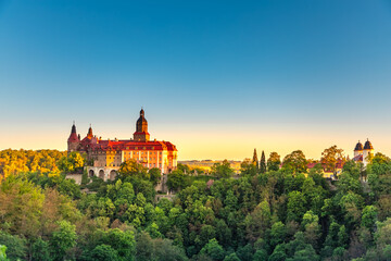 Księż Castle in Walbrzych in Poland at dawn in spring