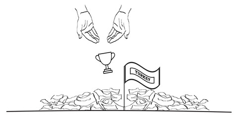 Turkey flag with God Hand giving of the trophy, Illustration Design