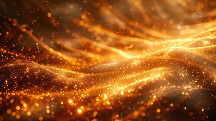 Golden sparkling light waves background