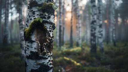 Imagen de cerca del tronco de un árbol con grietas y musgo