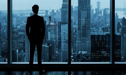 Fototapeta premium Contemplative Businessman Observing City Skyline