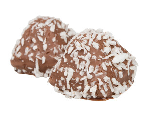 Chocolate bonbon candy sweet with coconut isolated on the white background