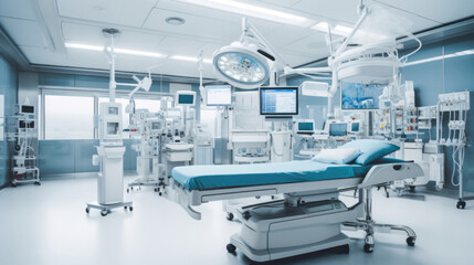 Equipment and medical devices in modern operating. Healthy. Copy Space. Free Space.