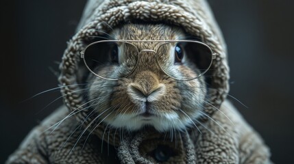 Obraz premium Scholarly bunny in glasses and hood