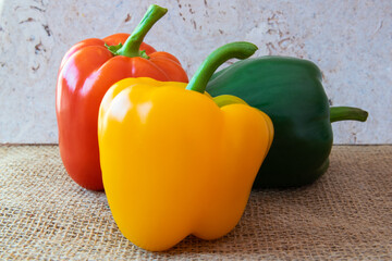 Sweet fresh multicolor paprika on the natural background.