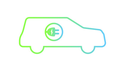 Naklejka premium Electric car with green plug symbol. Green hybrid vehicles charging point logo. 