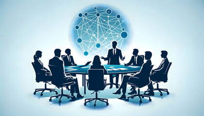 Business Team Engaged in Strategic Planning with AI Brainstorming Session in a Modern Conference Room