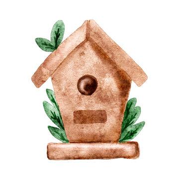 recommend clip art: Watercolor birdhouse. Clipart vector cut out from background
