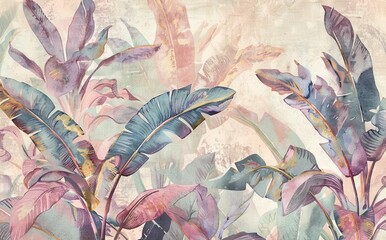 Beautiful seamless floral pattern background with tropical bright palm leaves and exotic plants. Watercolor wallpaper. AI generated illustration