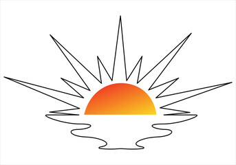 Sun on sea beach one black continuous single line drawing. Vector illustration. 