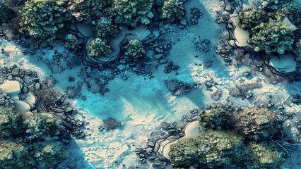 Fototapeta premium Winter Battlemap DnD,RPG Map for Dungeons and Dragons, Snowy Terrain
