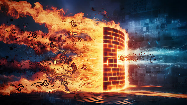 Firewall Visual Art, Cybersecurity Blocking Malicious Code