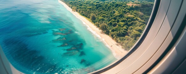 Fototapeta premium Tropical paradise viewed from airplane window
