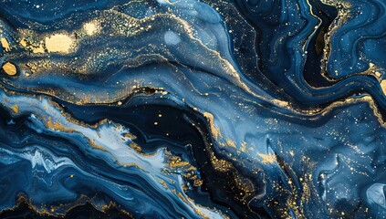 Abstract marble wallpaper background , luxury marble texture gold and blue tone. AI generated illustration