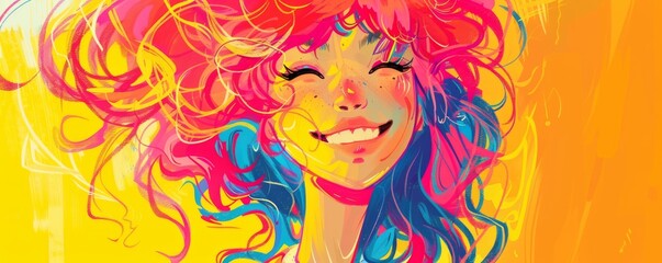 Vibrant joy: colorful illustration of smiling woman