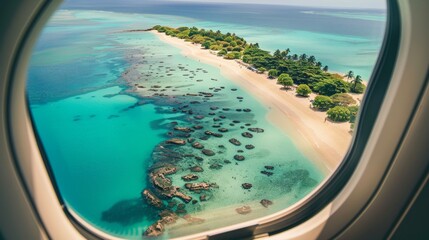 Fototapeta premium Tropical island view from airplane window