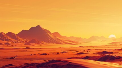 Surreal martian landscape at sunset