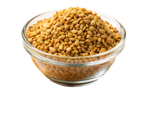 Fenugreek seeds are showcased against a WHITE background. AI GENERATED