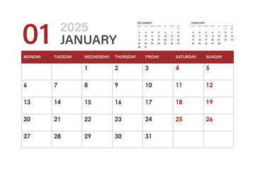 January 2025 Calendar. Week starts on Monday