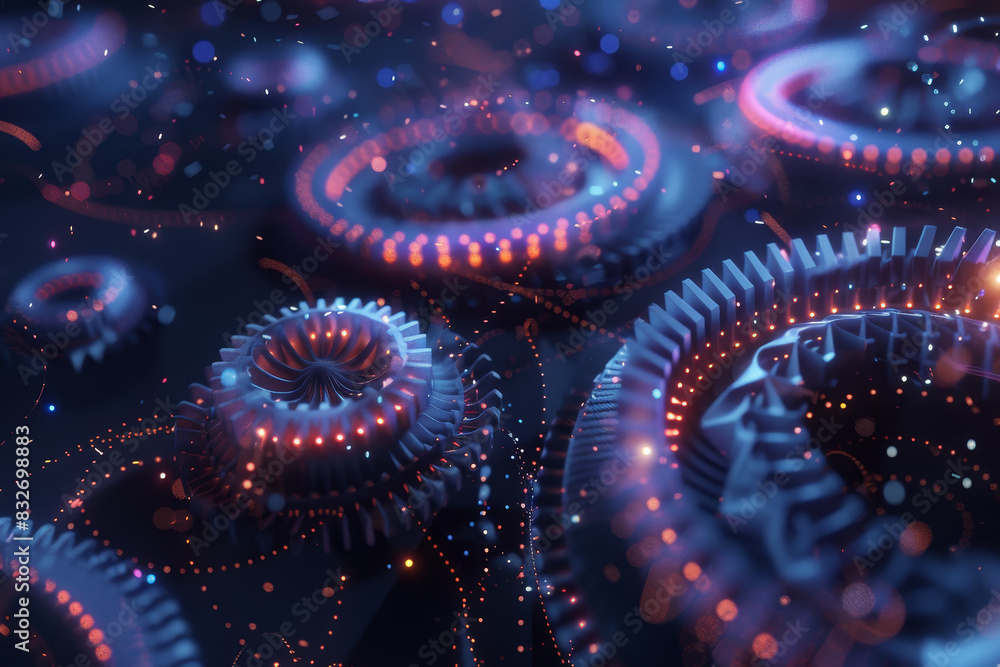 Poster the image is a colorful and abstract representation of gears