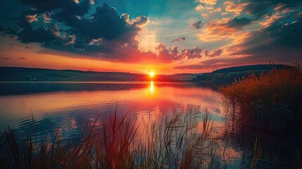 Stunning image of a sunset over a lake