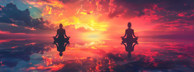 Fototapeta premium Meditating Couple at Sunset
