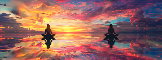 Fototapeta premium Meditating Couple at Sunset