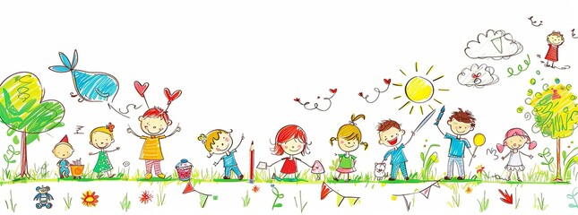 Joyous Childhood: Kids and Their Creative Doodles in the Park