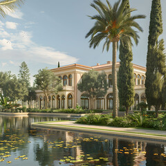 Obraz premium villa, luxury, interior, pool, modern, scandinavian, italian, house, orange trees